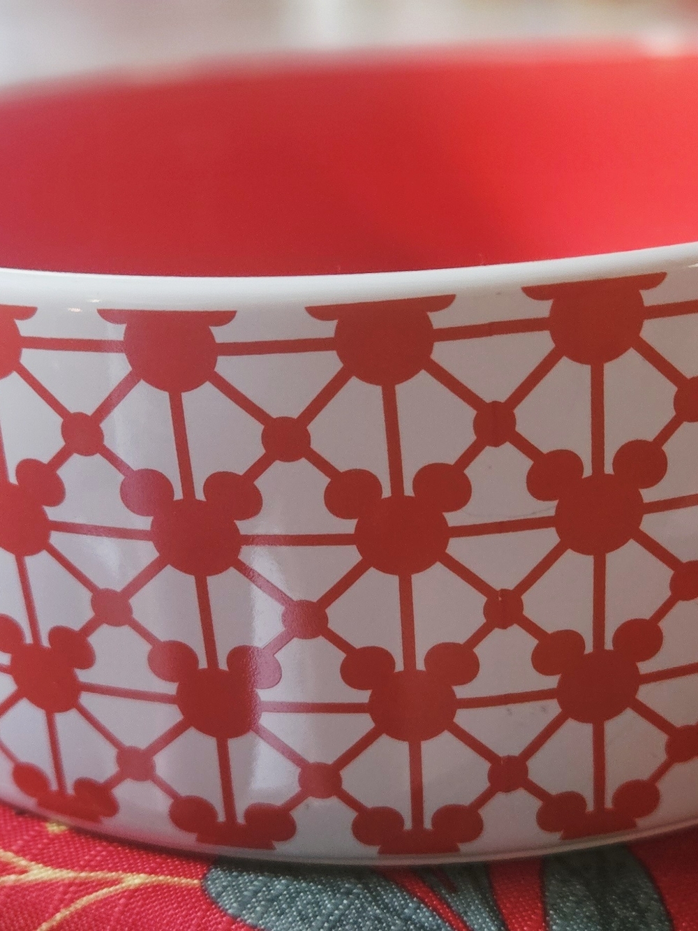 Disney Red and White Christmas, Or Year-round Patterned Ceramic Dog Bowl